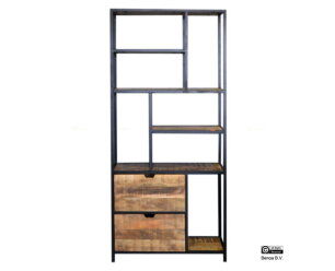 Iron 2 Drawer Bookrack with Wooden Shelves 85
